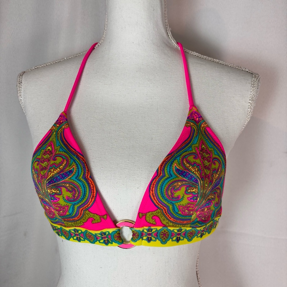 Victoria's Secret pink paisley bikini Halter polyamide blend Bikini Top Size S